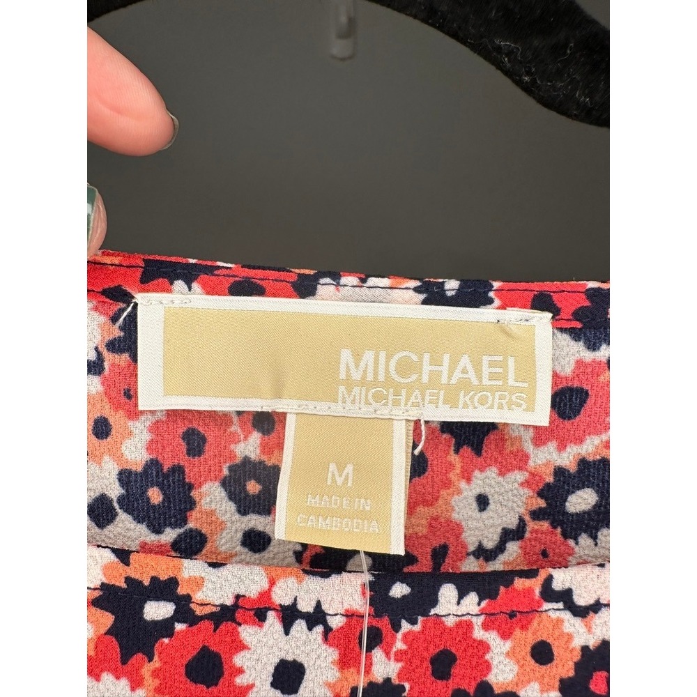 Michael Kors Floral Print Smocked Waist 3/4 Sleeve Blouse Top. NWT - Picture 8 of 10